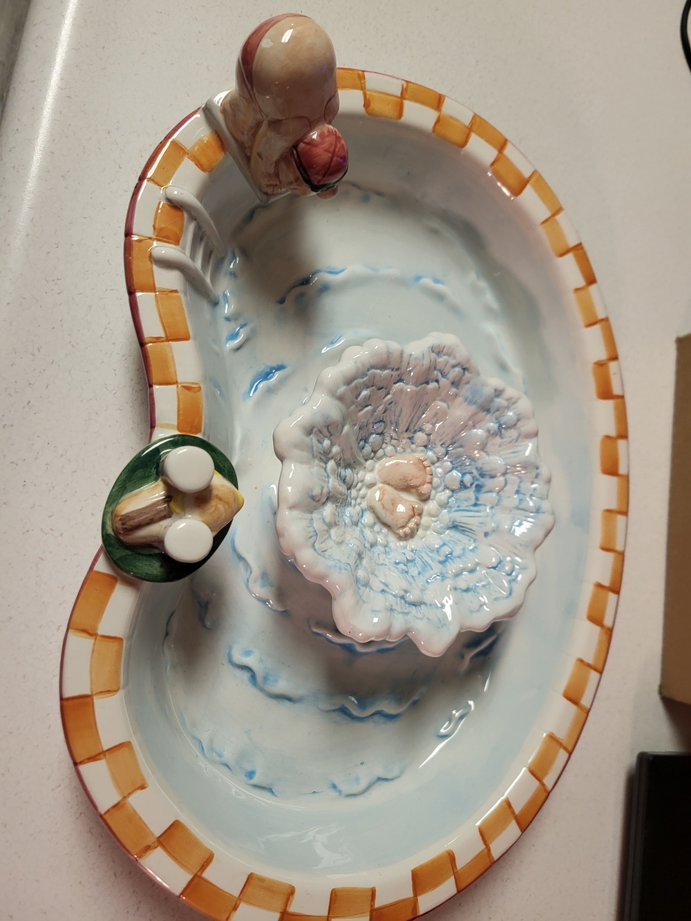 Vintage Lillian Vernon Swimming Pool Diver Chip & Dip Dish Tray 2 PC Set